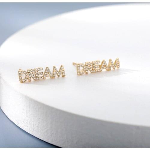Creative Earrings Zircon Letter Earrings Personality DREAM Earrings Dangle Drop Earring For Women Trendy Piercing Jewelry Gift