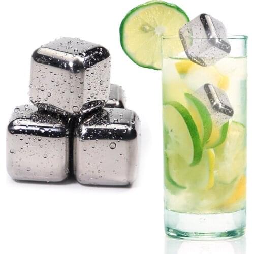 Stainless Steel Ice Cubes Drink Cool Down Stones Reusable Chilling Steel Cube For Wine metal ice cube With Clips Cooling Stone