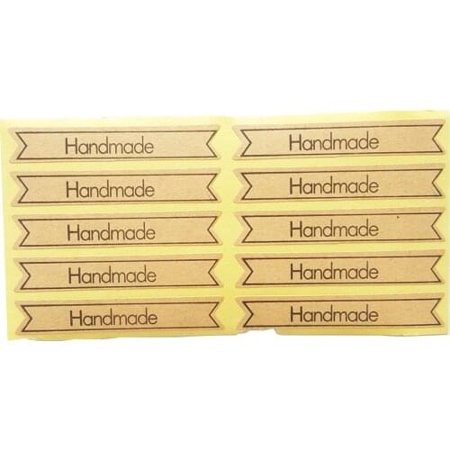 Kraft Paper 'HandMade' Strip Seal Label Stickers DIY cake Gift jam jar Stickers Homemade Packaging Stickers
