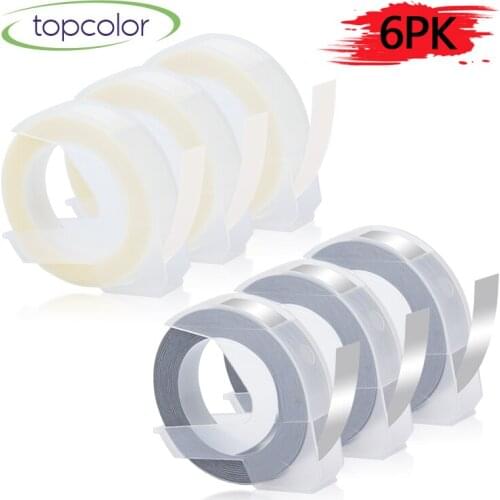 Topcolor Compatible Dymo Label Tape 3D Embossing Sticker 9mm Silver Clear Printer Ribbon for Dymo Label Maker Office Mate 1610