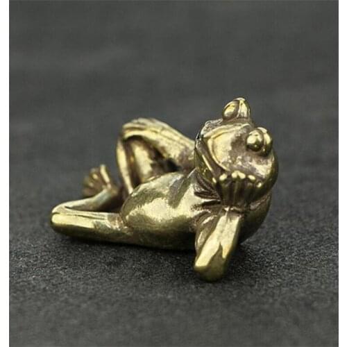 Copper Statue Collection Chinese Brass Carved Animal Lovely Frog Lying Frog Exquisite Small Statues