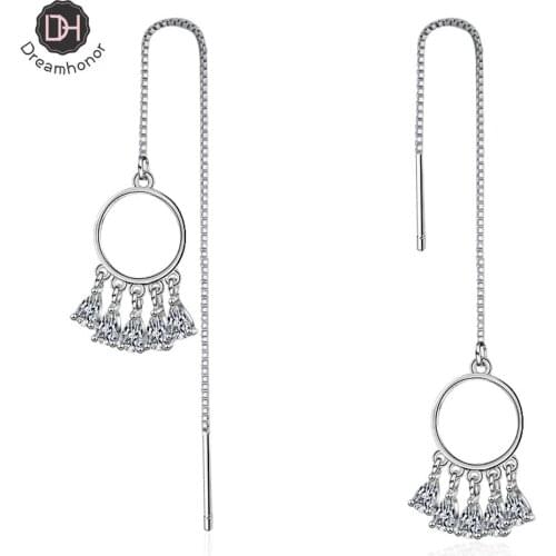 Dreamhonor 925 Sterling Silver Water Drop Zircon Dream Catcher Earrings Temperament Simple Long Earrings Women Jewelry Wholesale