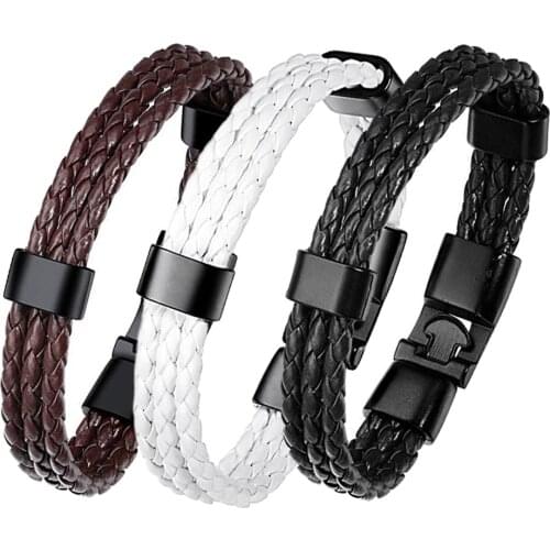 Kirykle FASHION Men Women Black Leather Bracelet Easy-hook Bracelets & Bangles Male Female Punk Jewelry Pulseras