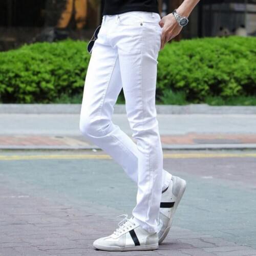 2019 Spring New White Skinny jeans Mens trend Korean version of the Self-cultivation Pencil feet pants Size 27-33 34 36