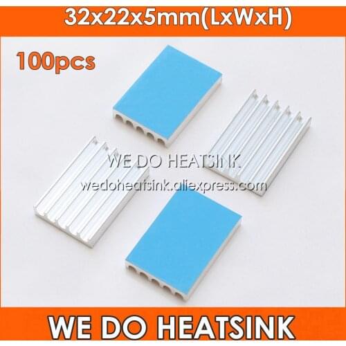 WE DO HEATSINK 100pcs 32x22x5mm Aluminum Heatsink Cooler For DIP IC CPU AMD With Thermal Adhesive Transfer Tape Pads