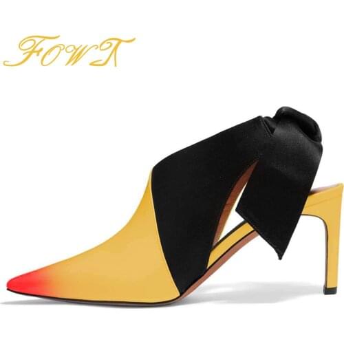 2021 New Fashion Multicolor Patent Point Toe Summer Bow-Knot Sandals Women Slingbacks Elastic Band Ladies Pumps Size 42 43 FOWT