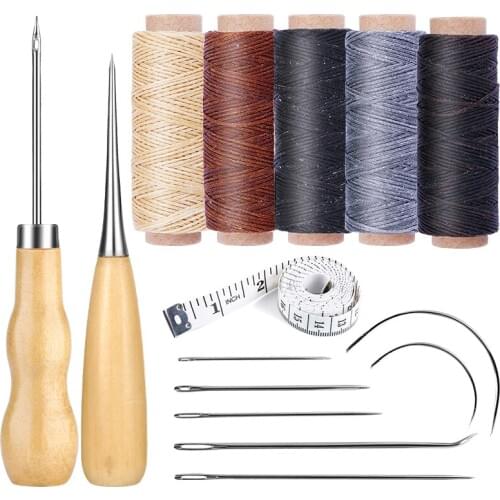 KAOBUY Leather Sewing Kit With Large-Eye Stitching Needles, Waxed Thread, Awl Leather Sewing Tools For DIY Leather Craft