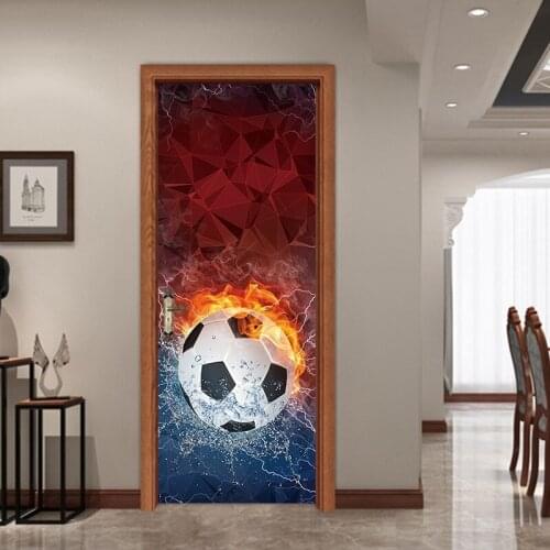 Hot Door Mural Abstract Art Football Door Sticker DIY Self-adhesive Waterproof Wallpaper Poste for Home Decoration Gift