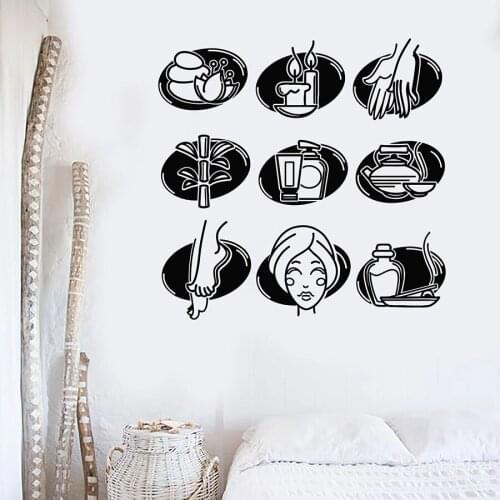 Spa Salon Wall Decal Therapy Health Massage Relax Centre Interior Decor Door Window Vinyl Stickers Creative Beauty Mural M960