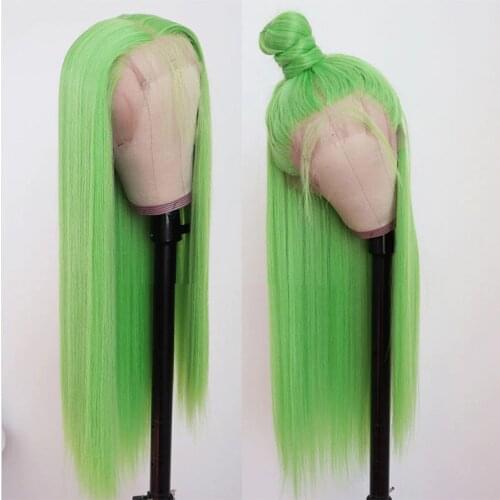 Remy Green Color Silky Straight Long Transparent Lace Front Human Hair Wig For Woman With Baby Hair Pre-plucked Middle Ratio