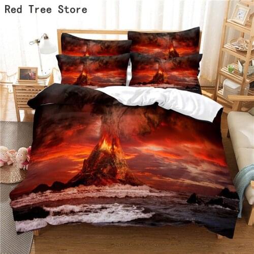 Volcanic Explosion Beautiful Scenery Bedding Set Duvet Cover 3d Digital Print Bed Linen Queen King Size Adult Couple Room Decor