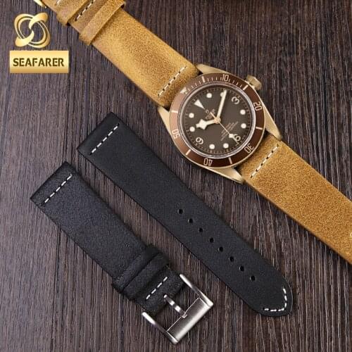 Vintage Genuine Leather Watch Band for Tudor Bronze Zenith Pilot Mido Mens Cowhide Accessories 23mm Watch Strap