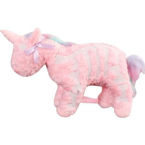 Dark Punk unicorn backpack Gothic Rock pink Plush flying horse Skeleton stuffed Crossbody Bag high quality gift for friends
