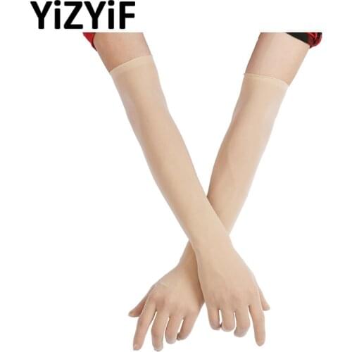 YiZYiF Sexy Long Gloves Mesh Sheer Gloves Stretchy Full Finger Long Gloves Mittens Bride Glove Seamless See Through Gloves Women