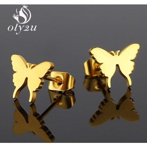 Oly2u Kpop Korean Fashion Butterfly Small Earrings Stainless Steel Earrings For Girls Ear Studs Man Women Jewelry Elegant Gifts