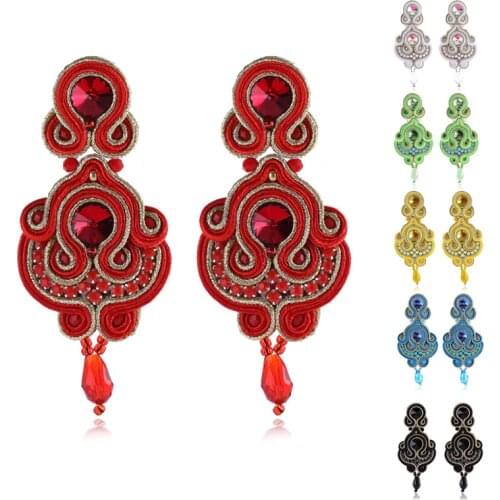 KpacoTa Fashion delicate hanging earring, Ethnic jewelry rhinestone soutache Handmade Process colourful drop earrings for women