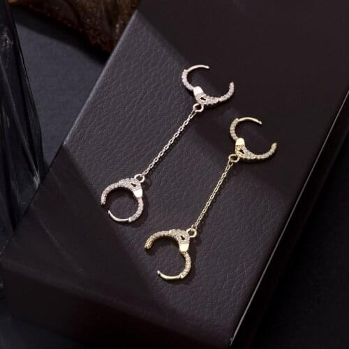 Two Piercing Handcuffs Drop Earrings For Woman 2021 Gift Gold Silvery Long Tassel CZ Zirconia Earring Simple Jewelry Accessories