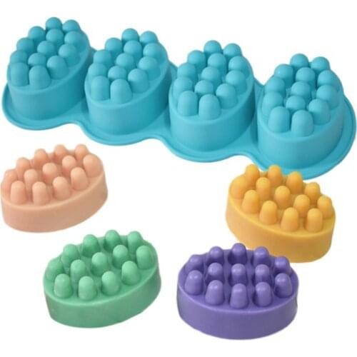 4-Compartment Silicone Cake Mold Cute Pudding Massage Chocolate Soap Mold Single-hole Soap Making For About 130g Random Color