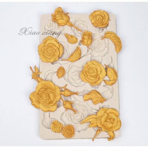 3D Rose Flowers Shape Silicone Fondant Molds For Baking Cake Border DIY Decoration Chocolate Sugar Craft Clay Crafts Mould Tools