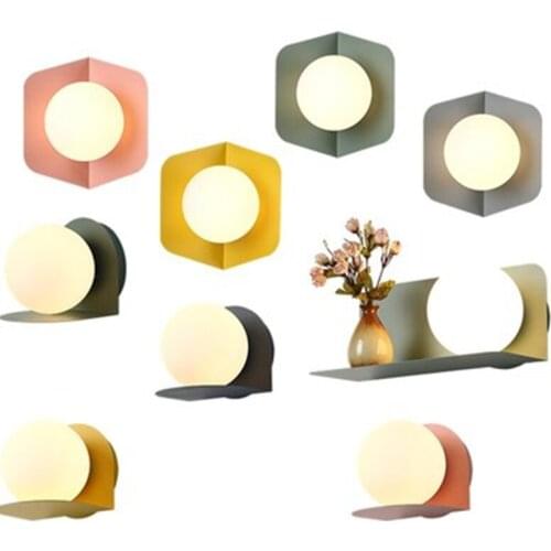 Modern LED sconces Nordic Lighting Macaron wall lights aisle glass luminaires Bedroom bedside wall lamps stairs fixtures
