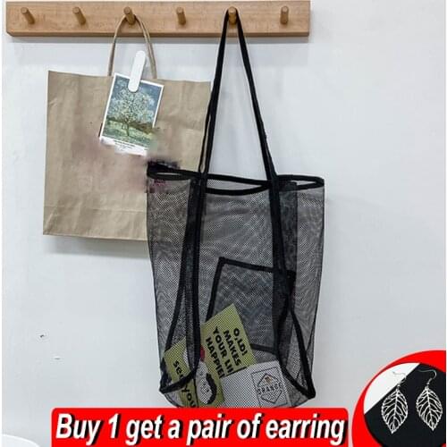Summer New Mesh Hollow Tote Bag Women Large Capacity Shoulder Bag Travel Beach Bags Canvas Shoping Hobo Bags Girl Handle Tote