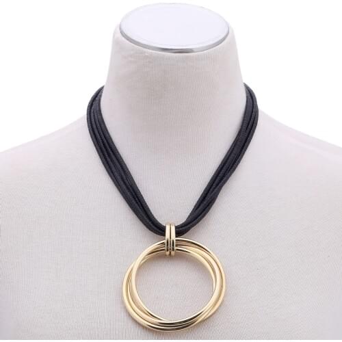 Trendy Alloy Three Circle Pendant Necklace Gold Color Fashion Jewelry Multilayer Rope Chain for Women/Men Summer style bijoux