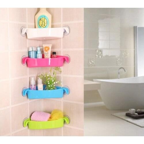 Bathroom Double Suction Cup Corner Storage Rack Shelf Wall Type Triangular Corner Shelf Soap Shampoo Display Rack