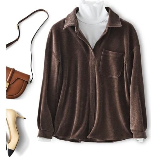 SHUCHAN Corduroy Turtleneck Patchwork Blouse Women Long Sleeve Top Women Casual Blusas Femininas Blouses for Women 2021