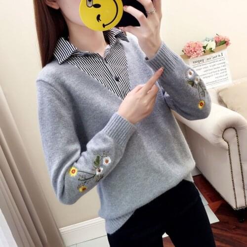 Spring Autumn Style Knitted Sweater Pullover Lady Casual Turn-down Collar Long Sleeve Knitted Pullover ZZ0998