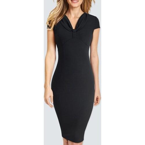 Women Brief Vintage V-neck Classic Formal Elegant Slim Office Lady Pencil Dress HB503