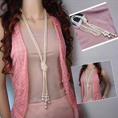 125 CM Trendy Charming Jewelry White Multilayer Simulated Pearl Long Chain Necklace With Sweater Chain NL-07823