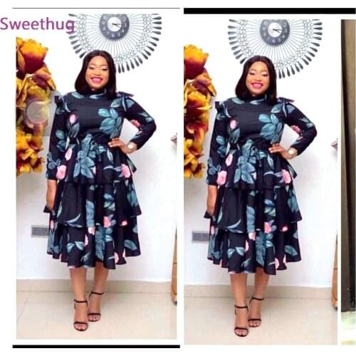 2021 Party Dress 3XL Women Kaftan African Print Dashiki Chiffon Dress Elegant Ladies European Clothing Long Sleeve Floral Dress