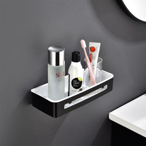 Bathroom Aluminum Storage Shelves Wall-mounted Shower Shelf Black White Acrylic Storage Basket Makeup Racks Organizer