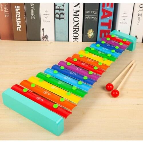Baby Kids Wooden Xylophone 15 Tones Knock Piano Toys Musical Instrument Educational Toy with 2 Mallets