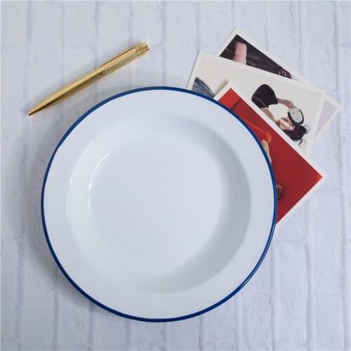 D 24 cm Baked Dish Thick With Fruit Enamel plate white with blue side round flat 9.5'' inch