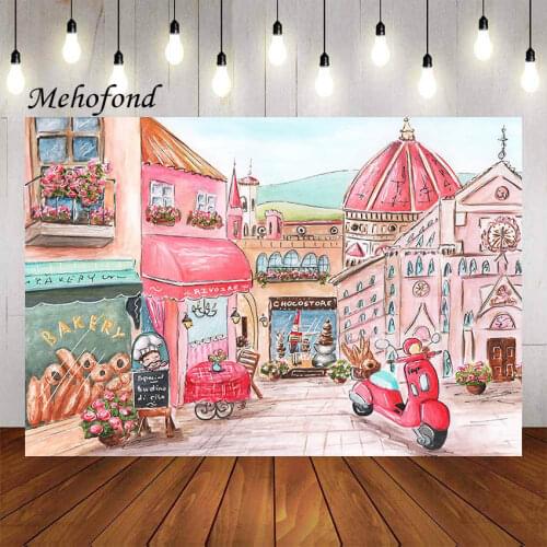 Mehofond Photography Background Bakery Pink Castle Street Rustic Flower Girls Birthday Party Baby Shower Backdrop Photo Studio