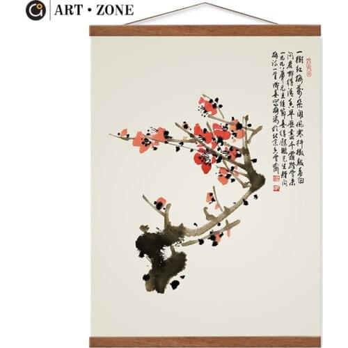 ART ZONE Chinese Plum Bamboo Flower Retro Scroll painting prints Wall Art Canvas posters Artwork Home living room office decor