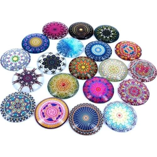 40pcs/lot 10mm 12mm 14mm 16mm Round Datura flower pattern Glass Cabochon for DIY Jewelry Making Findings & Components T002