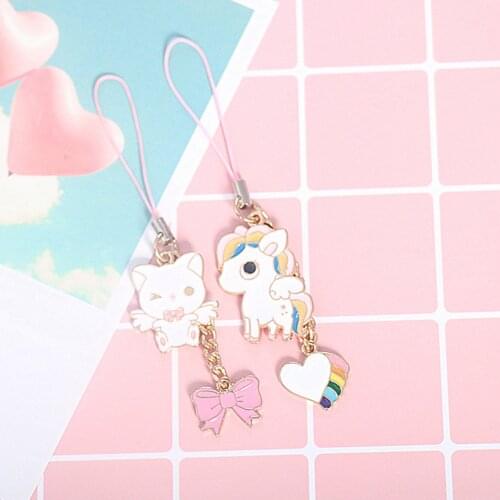 Cute Korean Unicorn Smart Phone Strap Lanyards for iPhone/Samsung Case Strap Kawaii Keychains Decor Smart Phone Keys Charms Gift