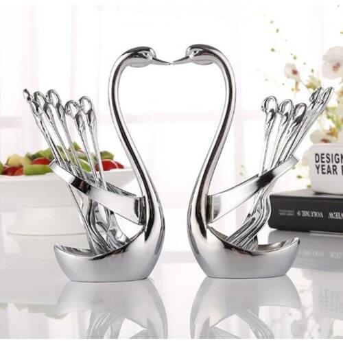 Creative Stainless Steel Swan Cutlery Set Fruit Forks Spoon Tableware Set Western-style Dinware Cutlery Set Kitchen Supply