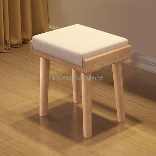 Nordic Solid Wood Make-up Stool Furniture Bedroom Ash Wood Creative Soft Bag Household Stool Modern Simple Dressing Stool