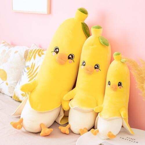 New Simple and Novel Banana Pillow Small Yellow Duck Doll Girl Sleeping Bed Long Pillow Soft and Comfortable Doll Plush Toy