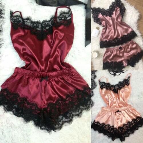 New Womens Lace Sexy Lingerie Set Pajama Set Sexy Temptation Babydoll Nightwear Cami Top and Shorts Pajama Sleepwear