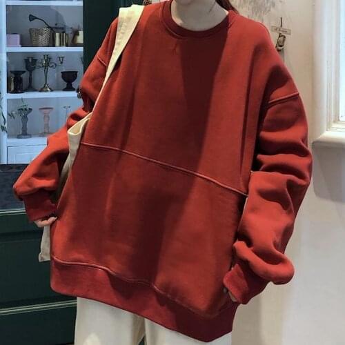 Autumn WomenS Pullover Sweatshirt Oversize Loose Cotton Pure Color Thick Warmthin WomenS Sweater Fashion Pullover Hoodie