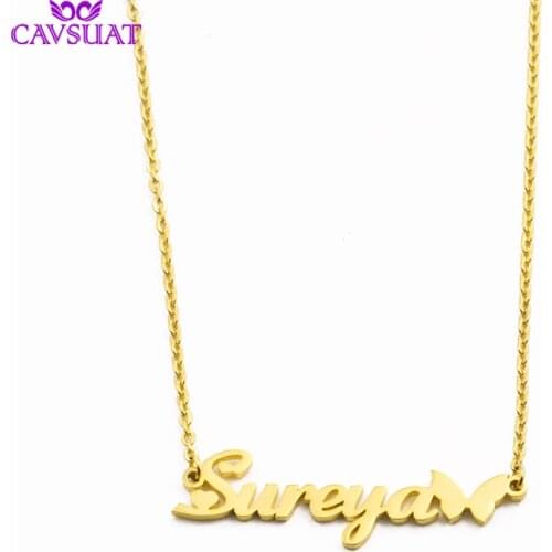 Handmade Customized Butterfly Nameplate Necklaces Rose Gold Color Chain Personalized Name Necklace Women Men Stainless Steel Jew