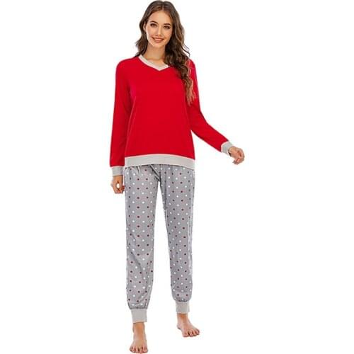 2PCS Set Long-sleeved Pajama Sets For Women Home Service Wave Point Pajamas Sleep Pants Set Autumn Winter
