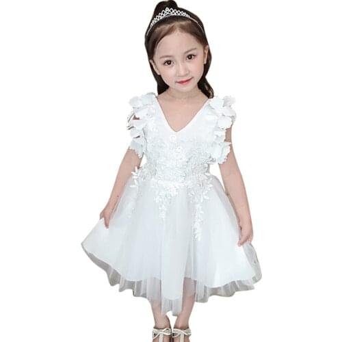 Girl Dress Sleeveless Girls' Dresses Lace Flower Children Dresses Mesh Girls Costumes Kids 6 8 10 12 14