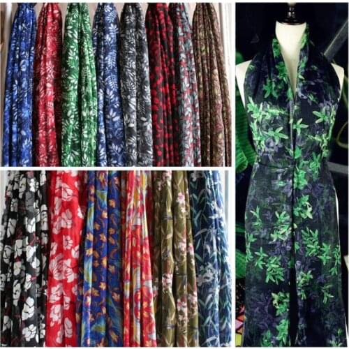 Half meter soft flower fresh tree leaves print chiffon fabric for ladys garment scarf sun-proof clothes T427