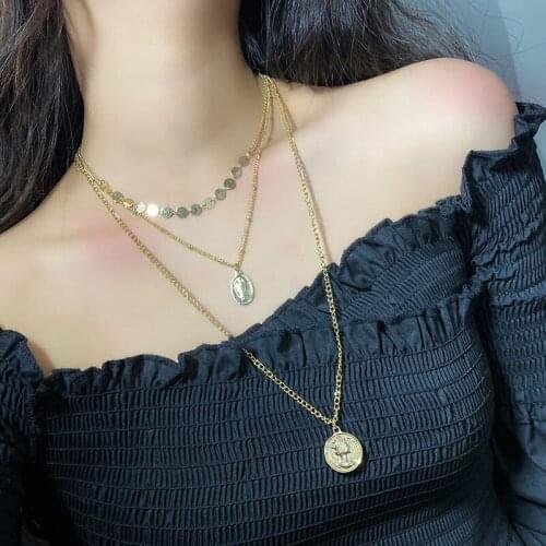 QiLuxy New Multilayer Gold Color Coin Sequins Pendants Necklaces for Women Vintage Charm Gold Choker Necklace Jewelry Wholesale