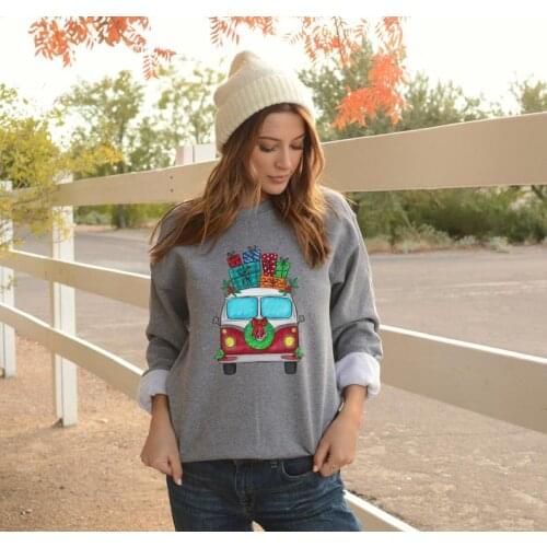 Christmas Sublimation Van Christmas Sweatshirts Womens Fashion Clothes Outfits Tops Fall Autumn Style Cotton Jumper